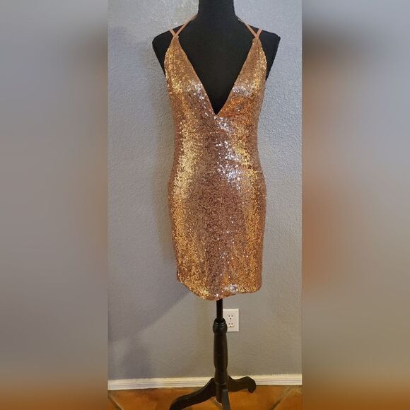Hello Molly Glitter Gypsy Mini Dress Bronze Sequin Party Dress – Women’s - Picture 16 of 16